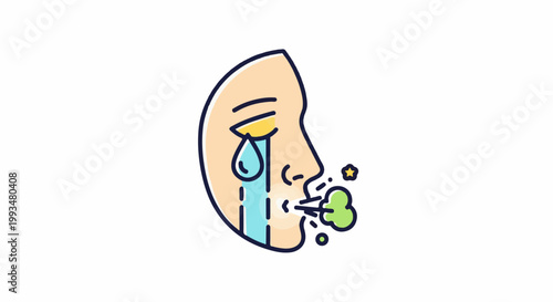 Cartoon depiction of a person crying and exhaling green gas with a star