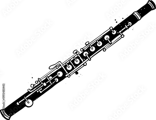 Oboe musical instrument illustration in vintage black and white style