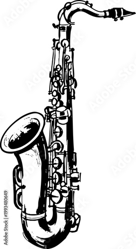 Vintage Saxophone Line Art Illustration on White Background