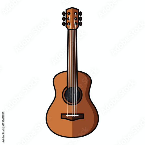 Illustration of a classic wooden acoustic guitar on white background.