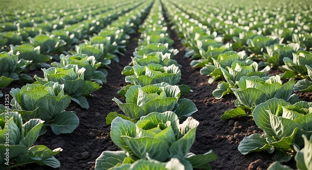 Fototapeta premium Healthy Green Cabbage Farm Landscape View