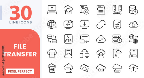 File sharing line icon set. Data exchange, transfer File, cloud storage, sync, and internet transfer icons. Editable vector stroke