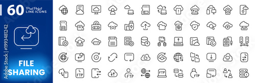 File sharing line icon set. Data exchange, transfer File, cloud storage, sync, and internet transfer icons. Editable vector stroke