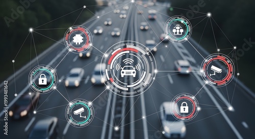 Intelligent transportation system with connected cars and network icons
