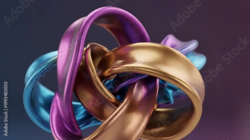 Abstract Metallic Ribbons Swirling in Dynamic Motion.