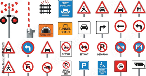 Traffic symbols regulate vehicle movement.