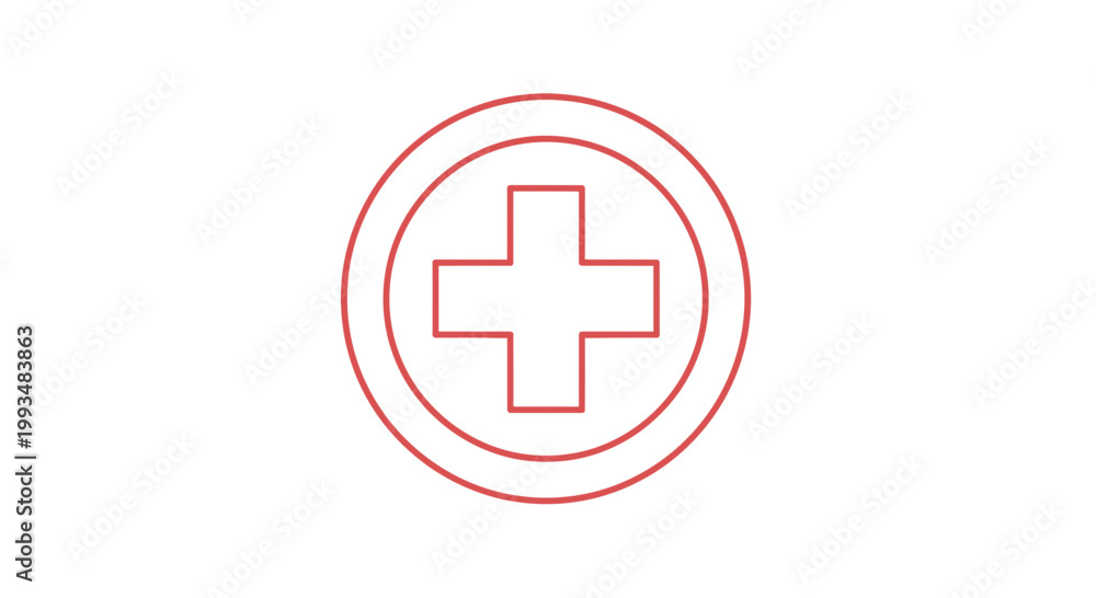 Obraz premium Red Medical Cross Symbol in Circle Outline Icon on White Background, Healthcare and Medicine Concept