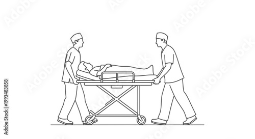 Medical Emergency Transport: Two Nurses Carry Patient on Stretcher Cart