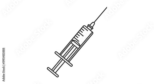 Medical Syringe with Needle - Simple Line Art Icon