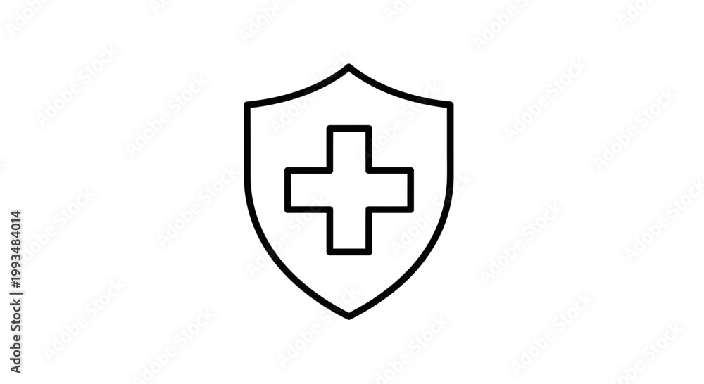 Fototapeta premium Medical Shield Icon with Cross - Healthcare Protection and Safety Symbol