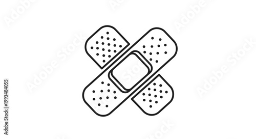 Crossed Bandages Icon - Medical First Aid Symbol, Simple Line Art