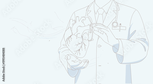 Doctor Holding Anatomical Heart Model, Medical Health Care Concept, Cardiology Illustration