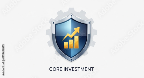 Core Investment Shield with Growing Bar Chart and Arrow.