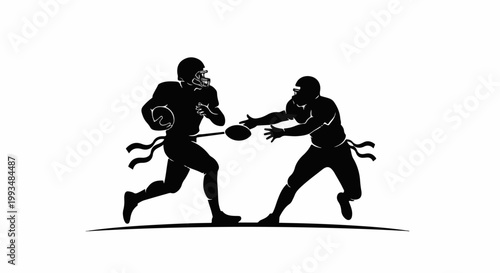 Two stylized silhouettes of football players in action against a plain white background