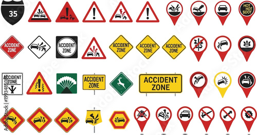 Warning signs alert drivers to accident zones.