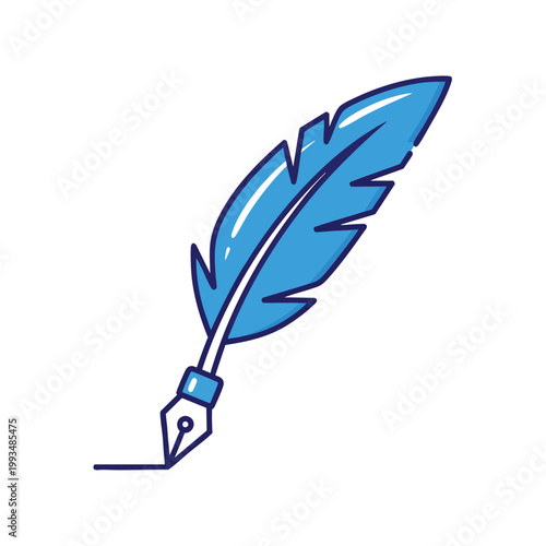 Stylized blue quill pen illustration drawing a line.
