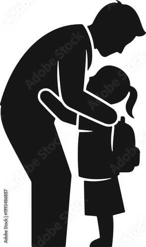 Father hugging daughter goodbye silhouette sending child to school parent love support backpack.