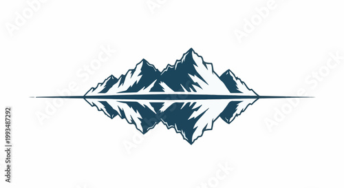 Stylized jagged mountain range mirrored in still water
