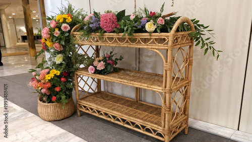 wicker flower shelf