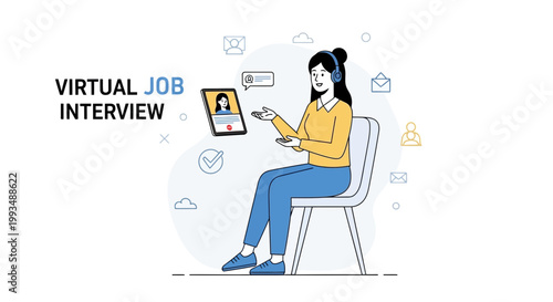 Virtual Job Interview Concept: Woman with Headphones on Video Call