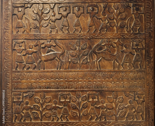 Wood carving panel by ancient Russian masters, Nizhny Novgorod, Russia
