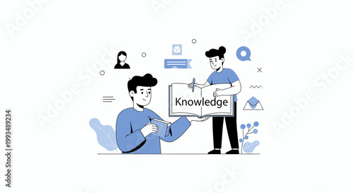 Two people sharing knowledge from a book, education and learning concept