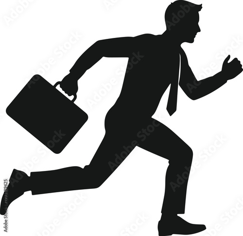 Silhouette businessman running with briefcase, work and rush.