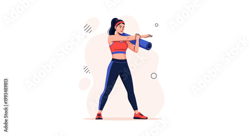 Woman in activewear stretching with yoga mat, healthy lifestyle, fitness concept