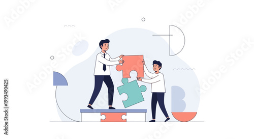 Teamwork puzzle solution, business collaboration concept, people fitting pieces together