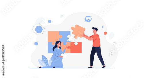 Teamwork puzzle solution, business people collaborating to solve problems, strategy and success