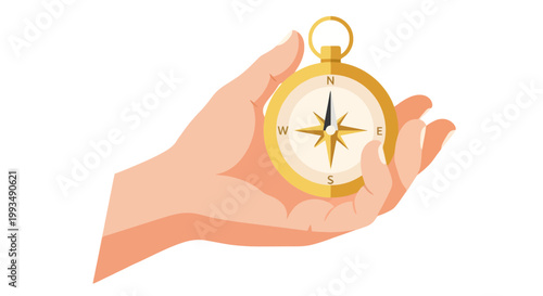 Hand Holding Vintage Compass Over Light Background