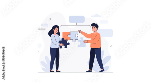 Teamwork puzzle solution, business people connecting jigsaw pieces, strategy and collaboration concept