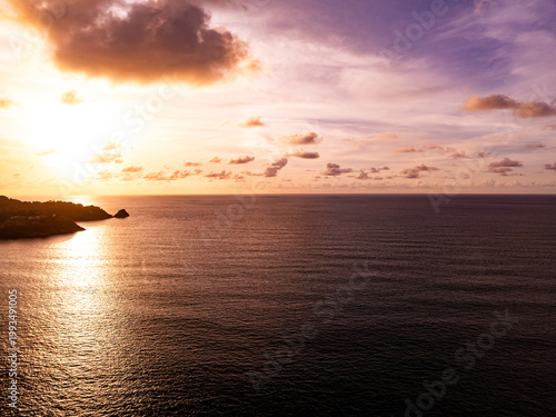 Beautiful Light Sunset or sunrise over sea,Aerial view scenery Sky with Amazing clouds and waves in sunset sky nature light cloud background