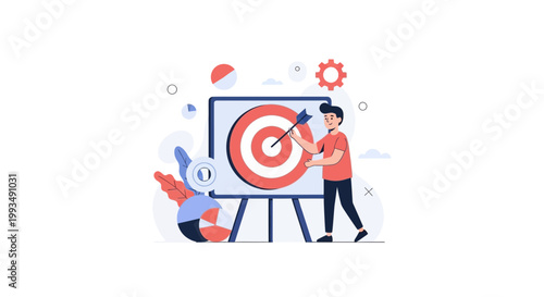 Man hitting bullseye on target with arrow, business success and goal achievement concept