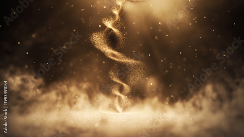 Swirling golden dust in abstract style soft warm tones representation of mystery and atmosphere
