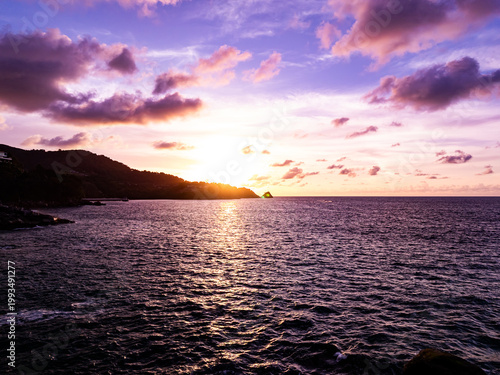 Beautiful Light Sunset or sunrise over sea,Aerial view scenery Sky with Amazing clouds and waves in sunset sky nature light cloud background