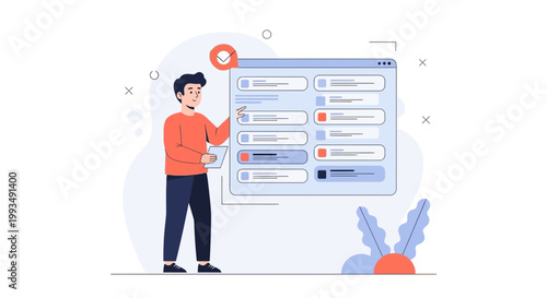 Man checking tasks on a digital checklist, task management and productivity concept