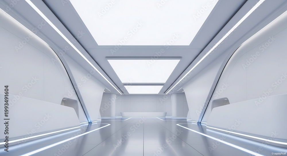 Fototapeta premium Futuristic Sci-Fi Corridor with Sleek Modern Design and Ambient Lighting.