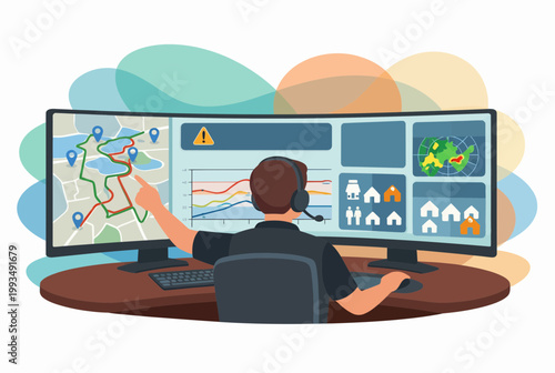 Emergency Dispatcher Monitoring Map on Wide Screens