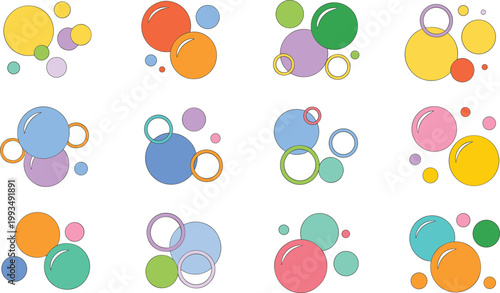 Cartoon vector illustration of colorful circles showing abstract design pattern with glossy variation and creative graphic style