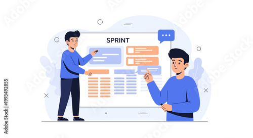 Agile sprint planning: team collaborating on project board with tasks and timelines