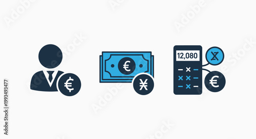 Finance and money icons with calculator currency calculator business investment transaction illustration exchange financial management calculation software