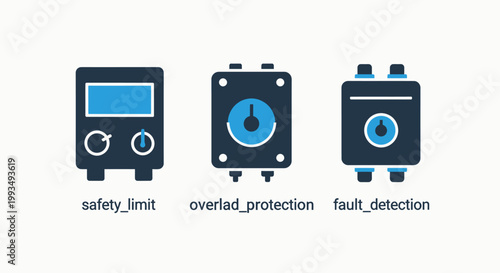 Industrial control icons: safety limit overload protection fault detection with indicator light industrial overload protection detection monitoring technology electricity engineering operator