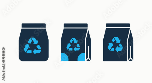 Recycling bags icon with recycling disposal environment friendly sustainability container collection material reusable circular conservation protection regulation industry logistics