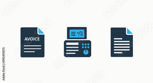 Invoice and printer icons representing billing and printing services with document printing business accounting illustration technology equipment communication information management