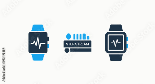 Smartwatch with heart rate monitor and transportation system icons smartwatch wearable transportation technology illustration representation communication lifestyle wellness information