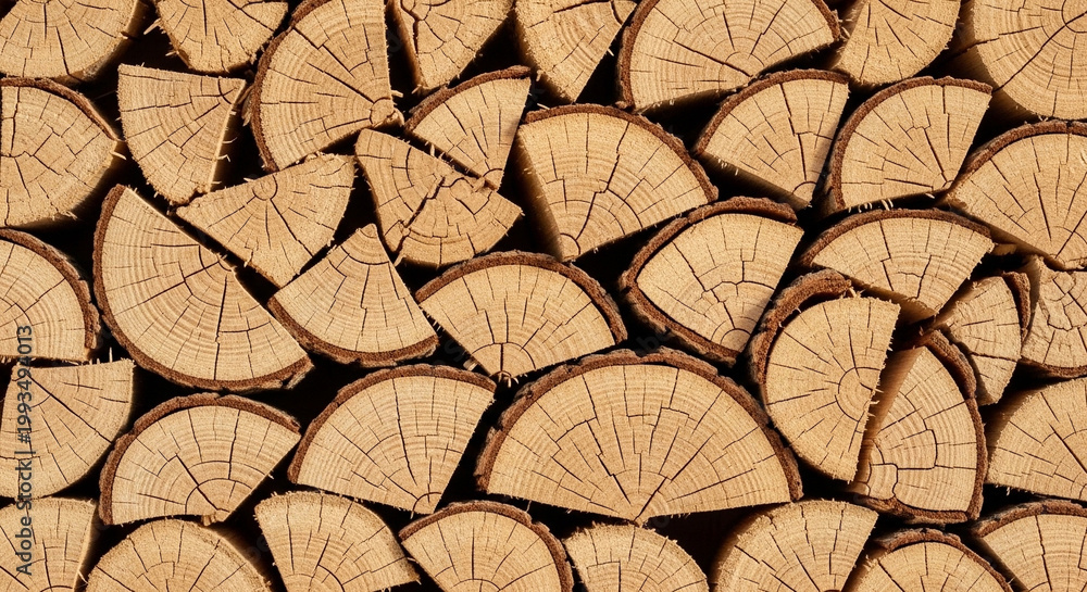 Fototapeta premium A pile of neatly stacked wood logs for firewood or construction