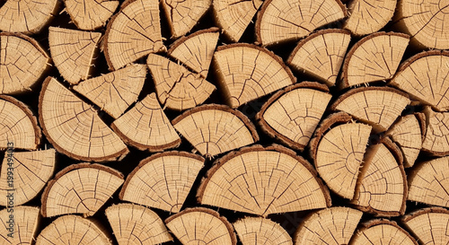 A pile of neatly stacked wood logs for firewood or construction