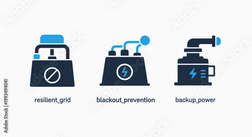 Smart grid problem icon blackout prevention alert icon backup power generator icon set blackout prevention electricity electrical infrastructure generation distribution protection