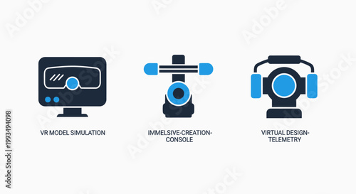 Virtual reality simulation and motion tracker system icons for professional virtual design and immersive technology development applications with simulation technology immersive electronic
